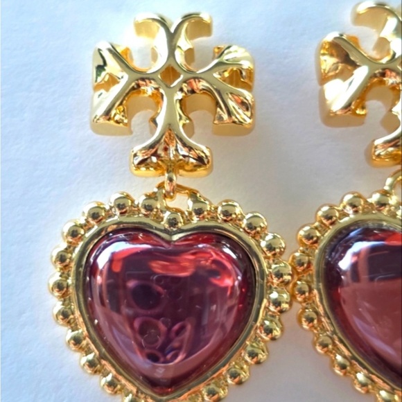 TORY BURCH ROXANNE RED /GOLD 18k GOLD PLATED EARRINGS NWT - Picture 5 of 8